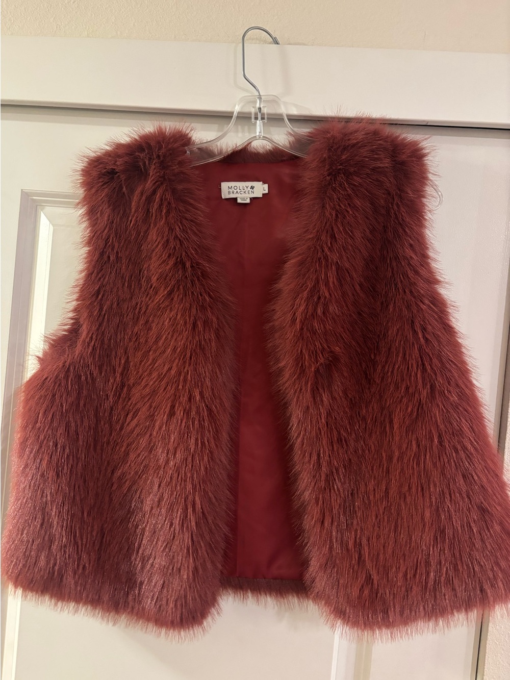 Molly Bracken Plush Faux Fur Vest in Deep Rust